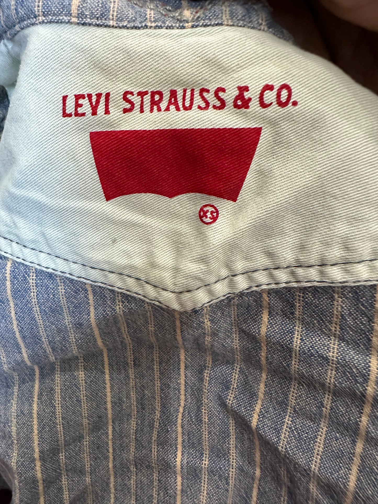 BEST PICKS | extra small levi’s blue denim pinstripe button up mini dress