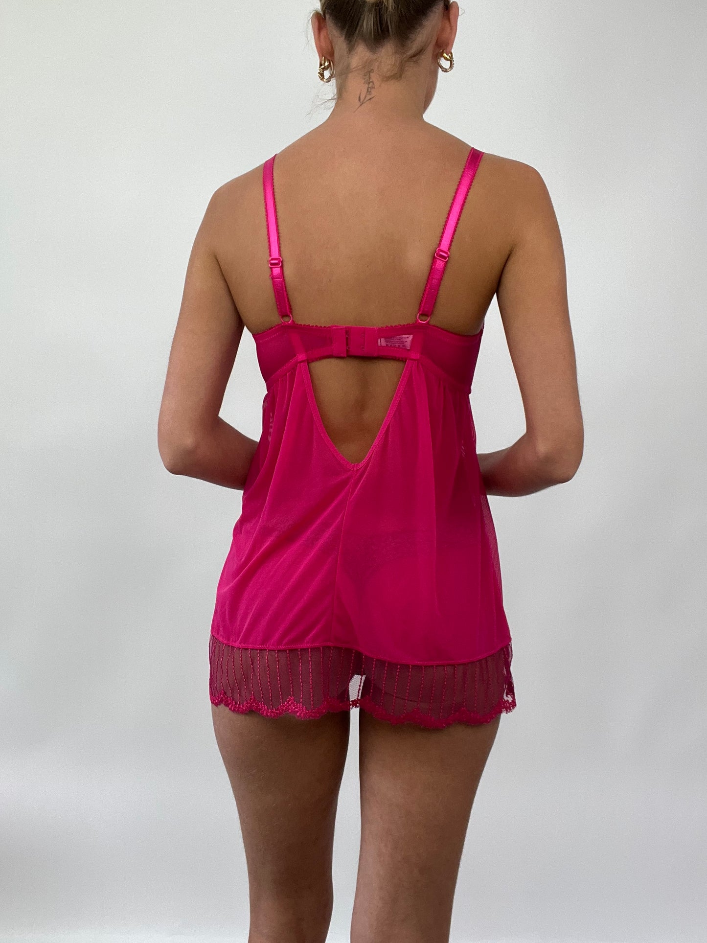 PALM BEACH DROP | small pink sheer dress with lace bra built in