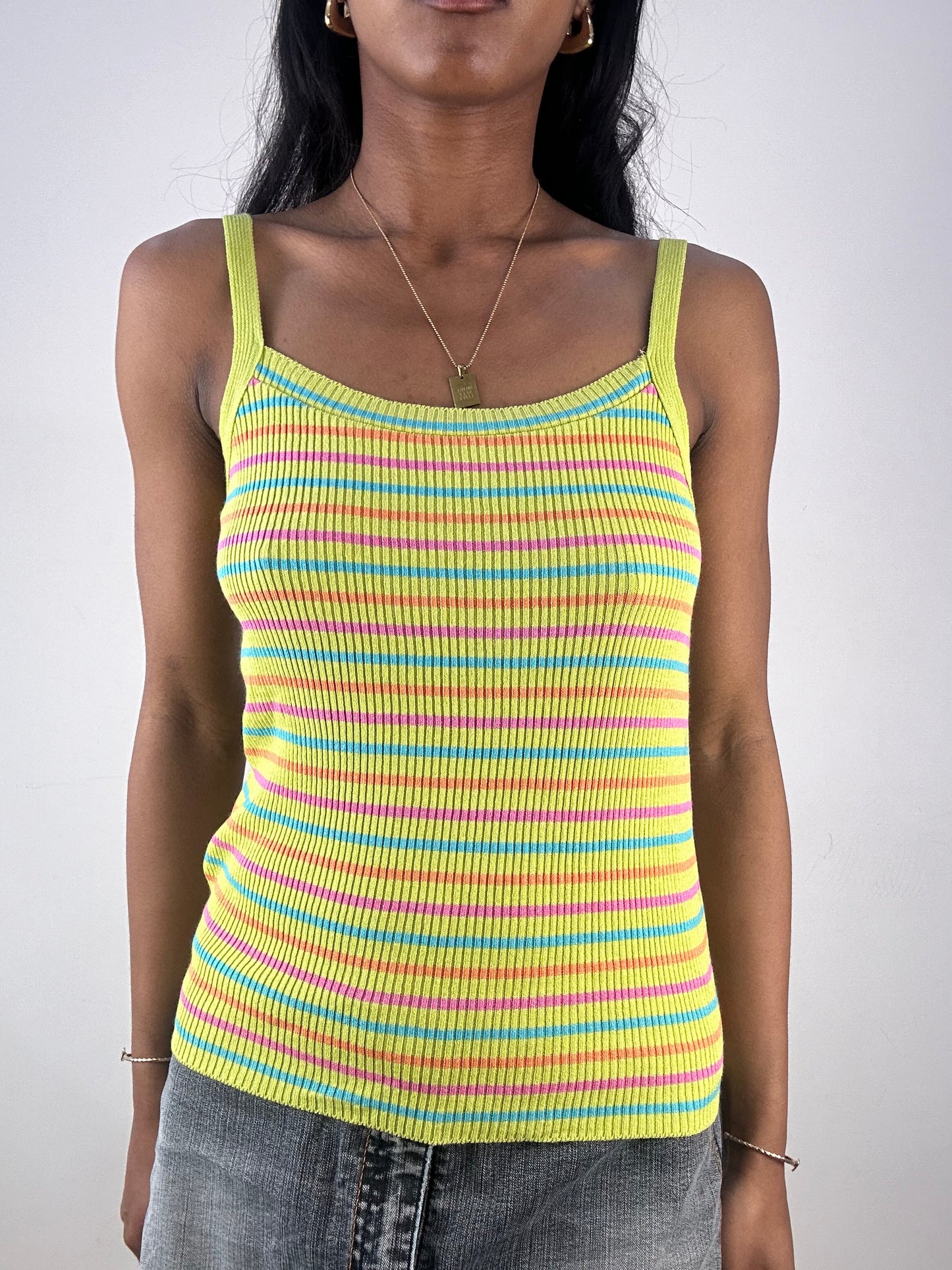 vintage edit eighteen | medium green striped mesh back cami top