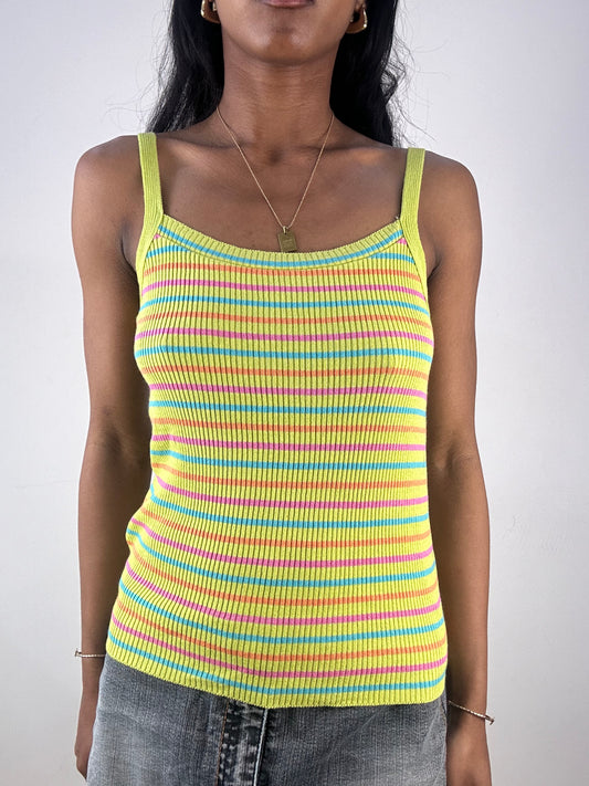 vintage edit eighteen | medium green striped mesh back cami top