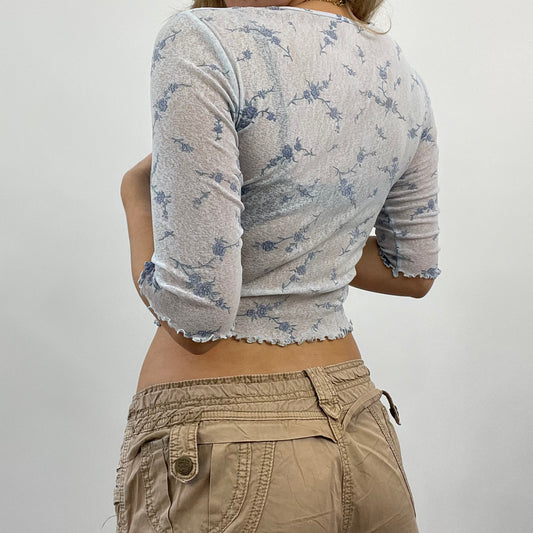 BEST PICKS | small blue floral mesh top with lettuce edge