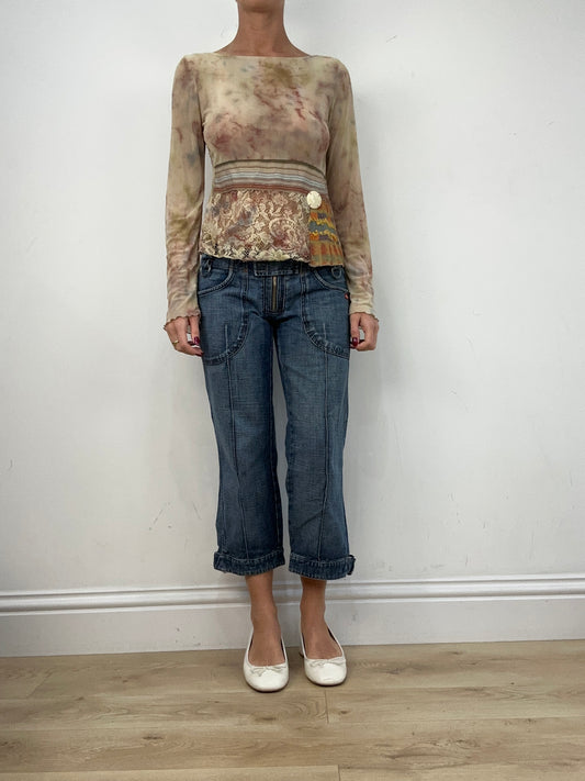vintage edit twelve | medium yellow lace and acid wash long sleeve top