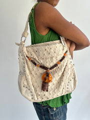 summermaxxing drop | cream studded shoulder bag with beaded detail