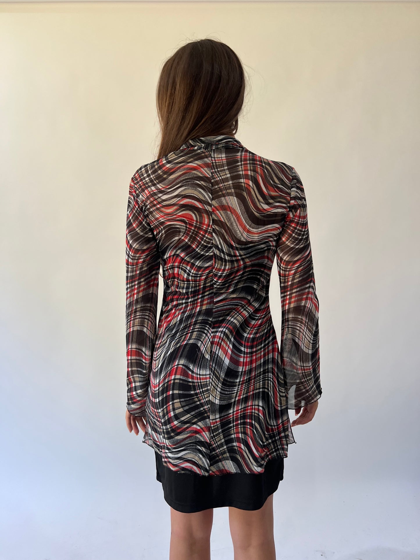 back to school drop | medium/small black and red plaid sheer dress