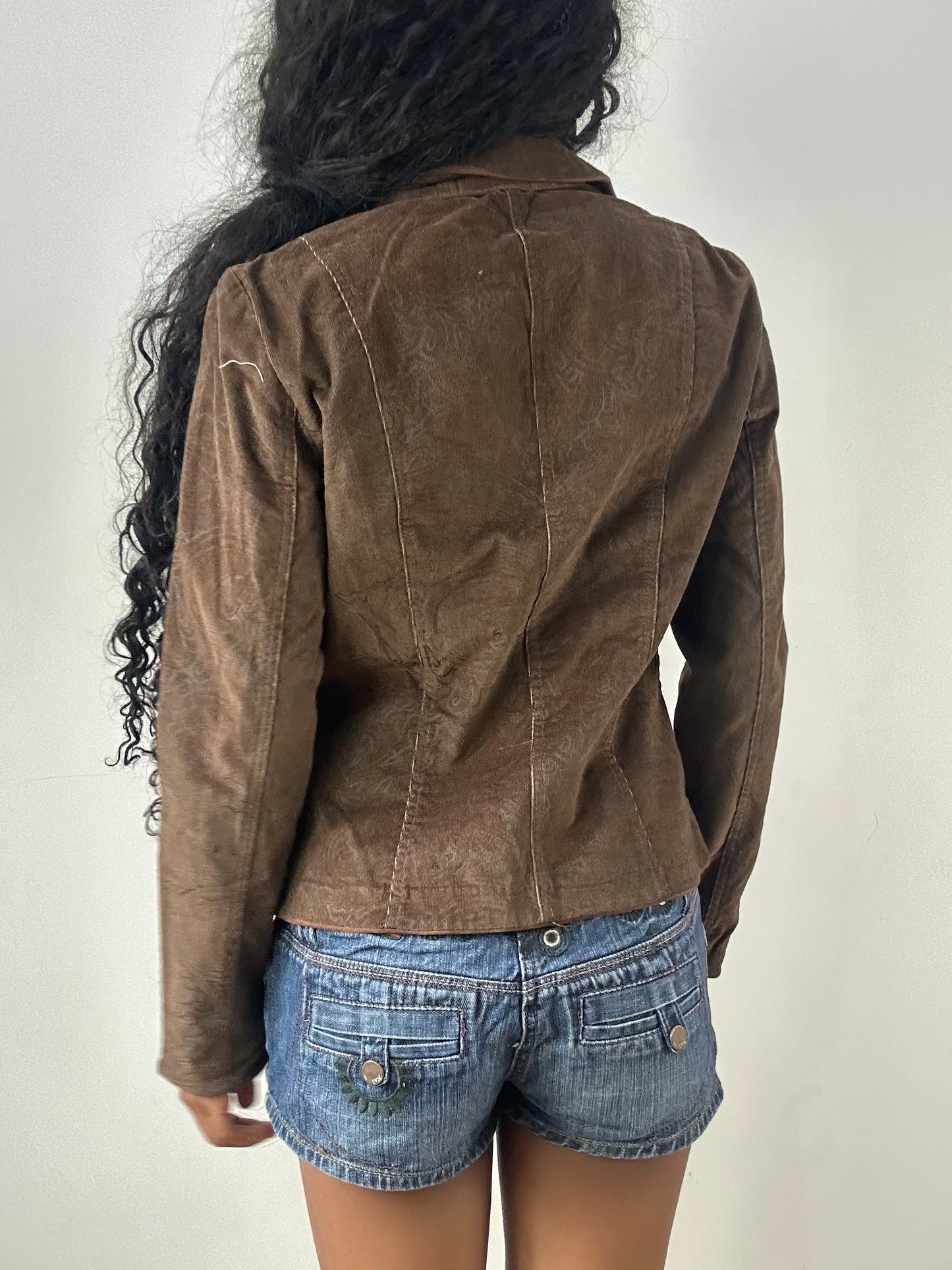 vintage edit: festival | small brown corduroy style blazer jacket with black western pattern detailing