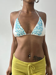 💻💚Vintage editar veintinueve | conjunto de bikini blanco medio con abalorios azules
