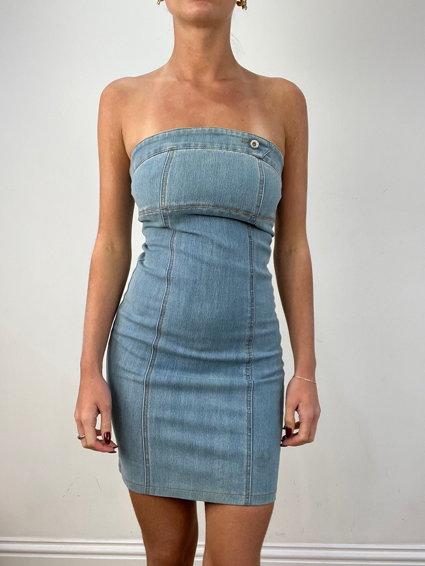 vintage edit twelve | extra small light wash denim bandeau dress