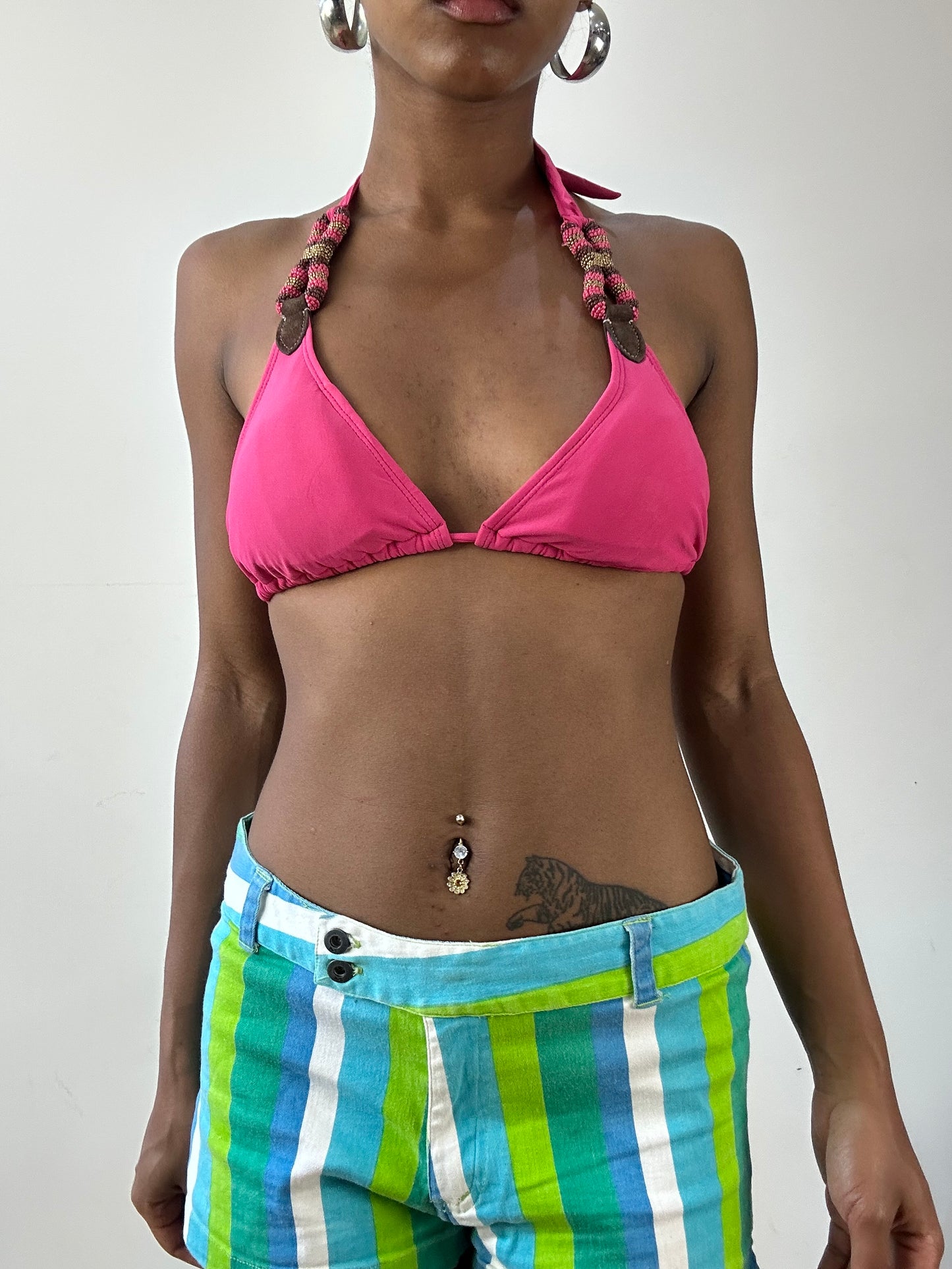 vintage edit twenty-seven | small pink beaded bikini top and hibiscus swim shorts
