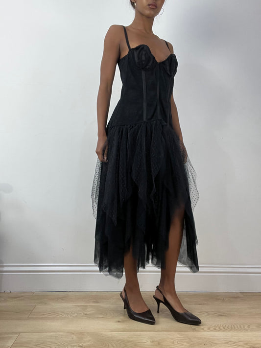BEST PICKS | large black midi dress with corset detail
