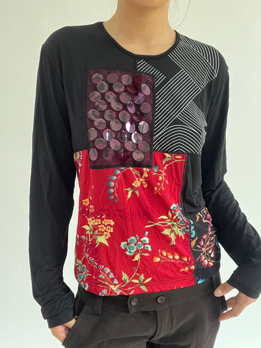 autumn picks | small/ medium kenzo black long sleeve top with sequin pattern detail