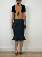 💻 LIBRARIAN CORE | small dark wash blue denim midi skirt