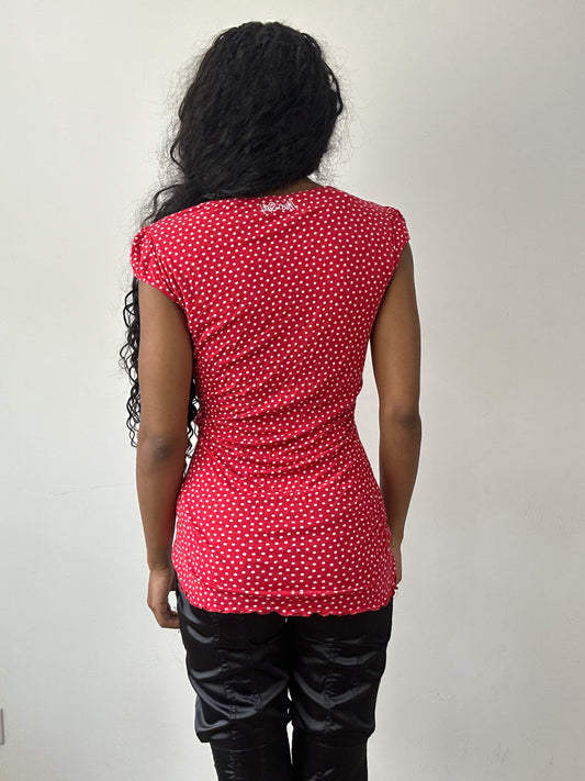 vintage edit twenty-five | Red e branco médios miss sixty Polka dot vestido feminino com detalhes