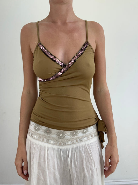 summer edit | small brown aysmetric cami with sequin detail