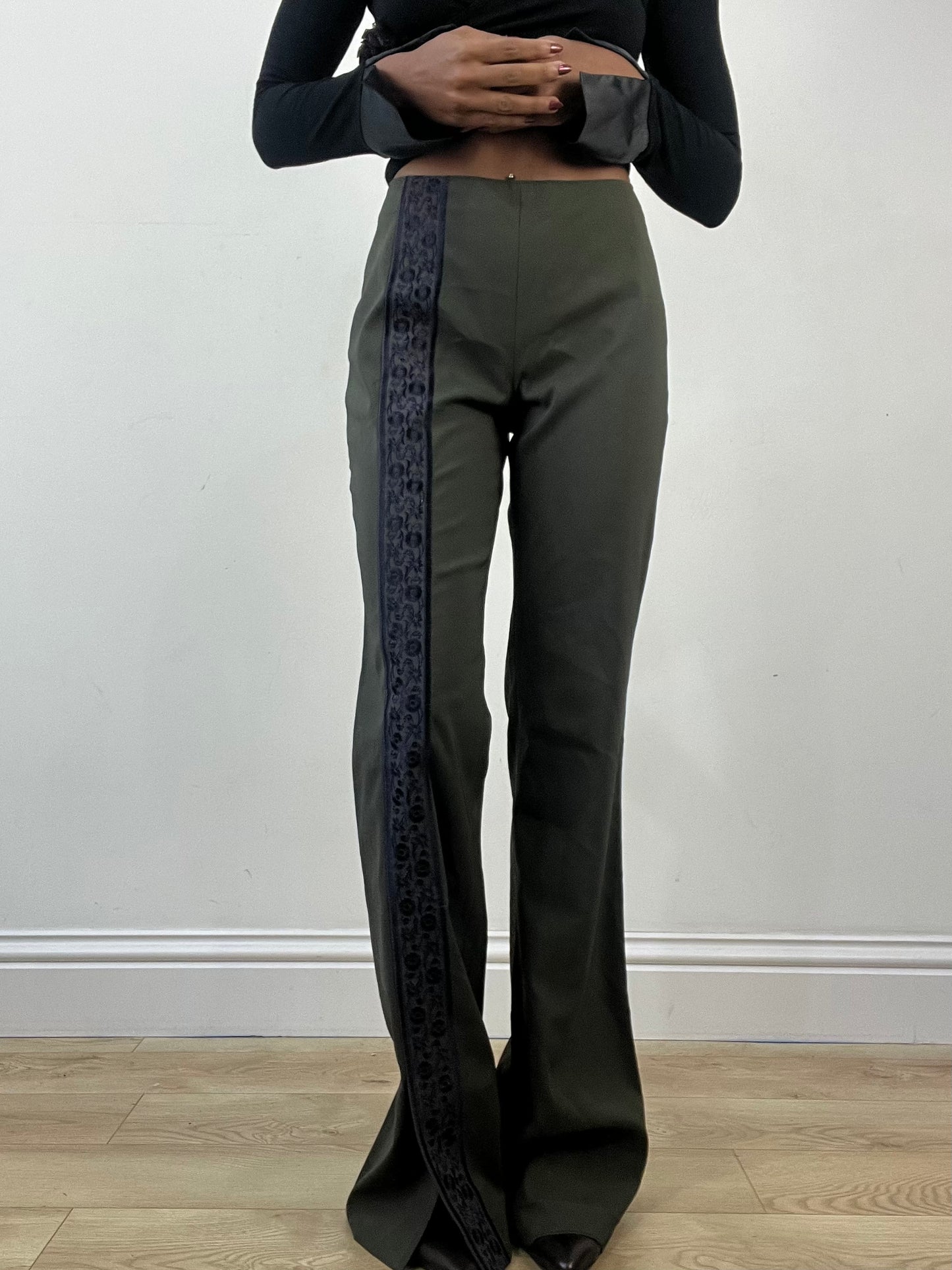 winter edit | extra small khaki trousers with purple embroidery