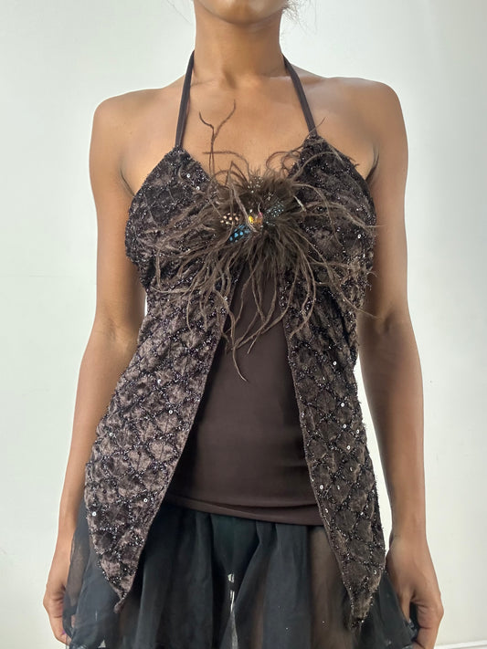 BEST PICKS | small brown halterneck top with sequin details