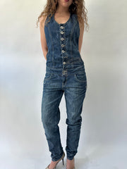 western edit | pequeno/mediano azul denim botão de cima jumpsuit