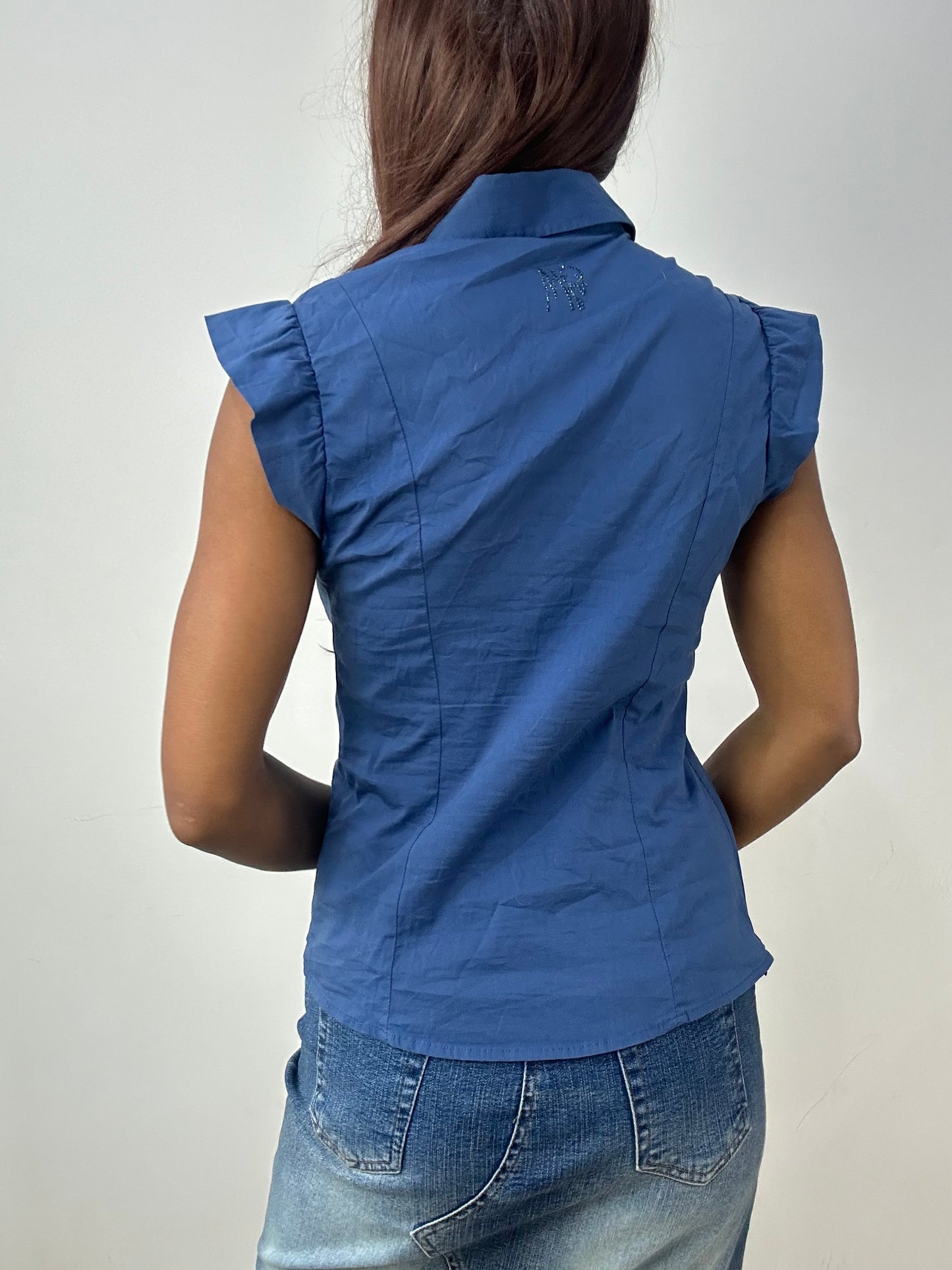 vintage edit thirty-three | small blue guess asymmetric button up shirt