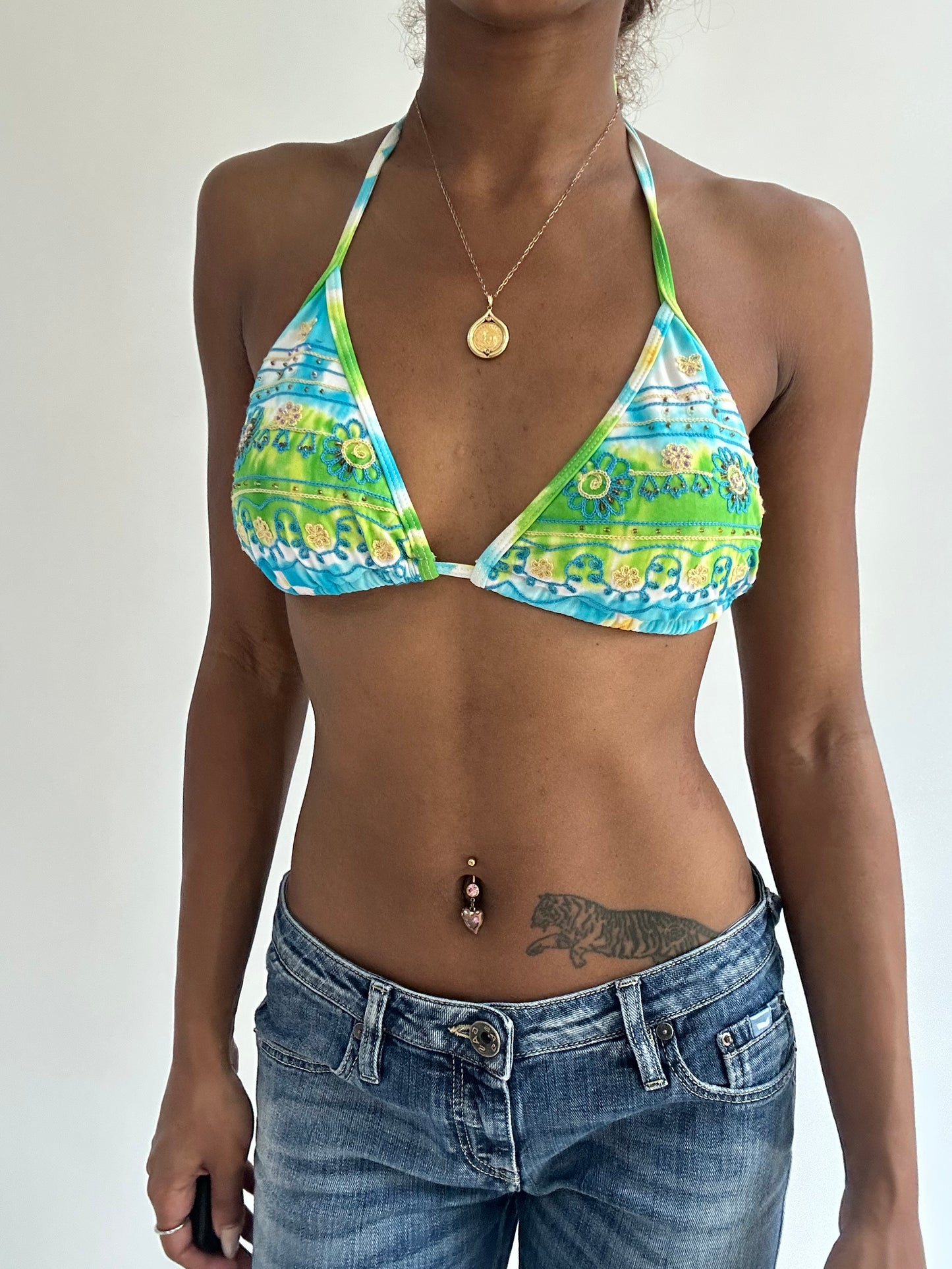BEST PICKS | medium blue and green embroidered bikini set