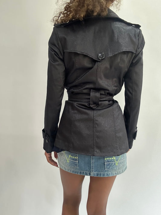 wag drop | extra small black satin style cropped trench coat