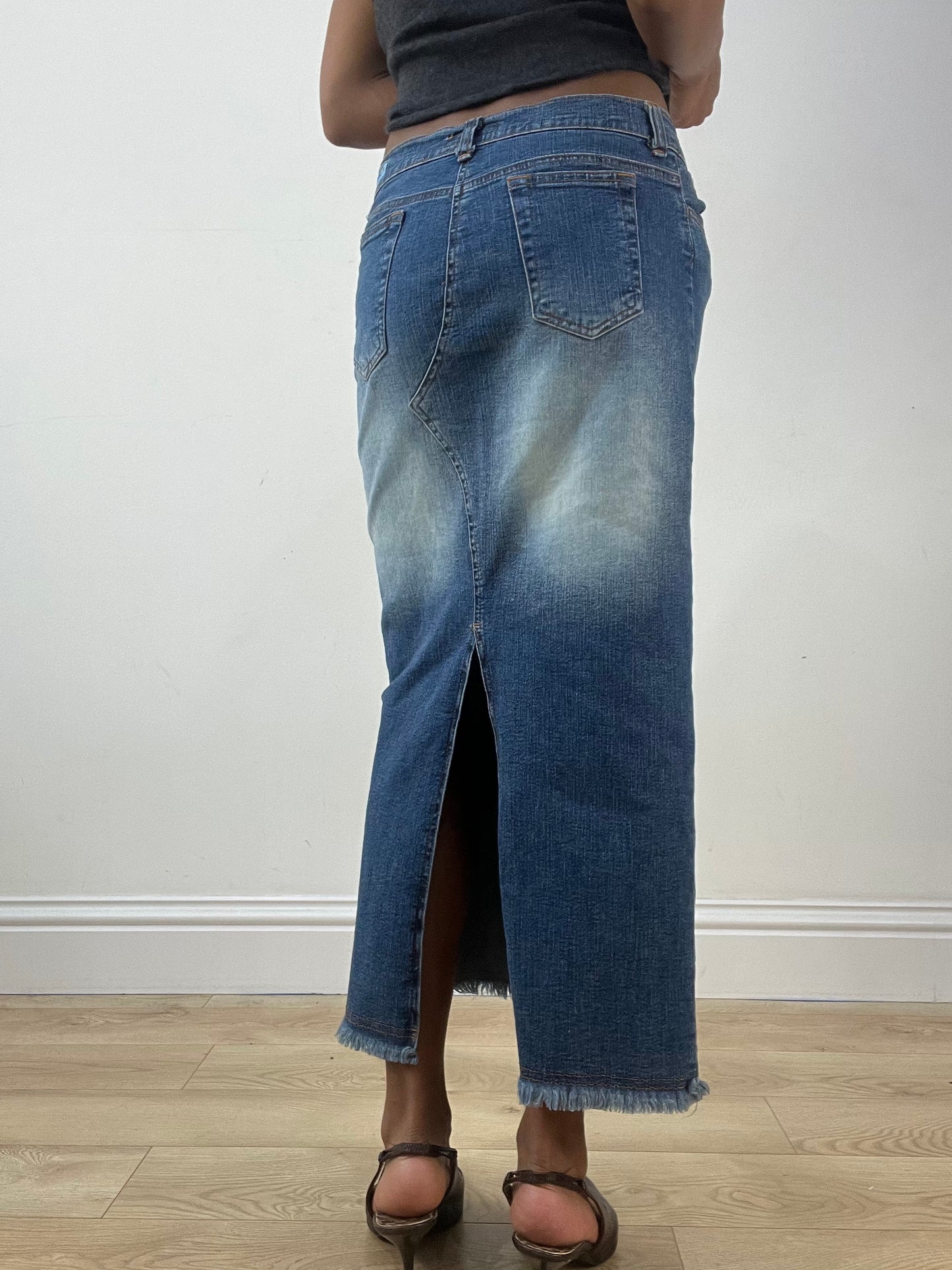 vintage edit thirty-three | small blue denim maxi skirt