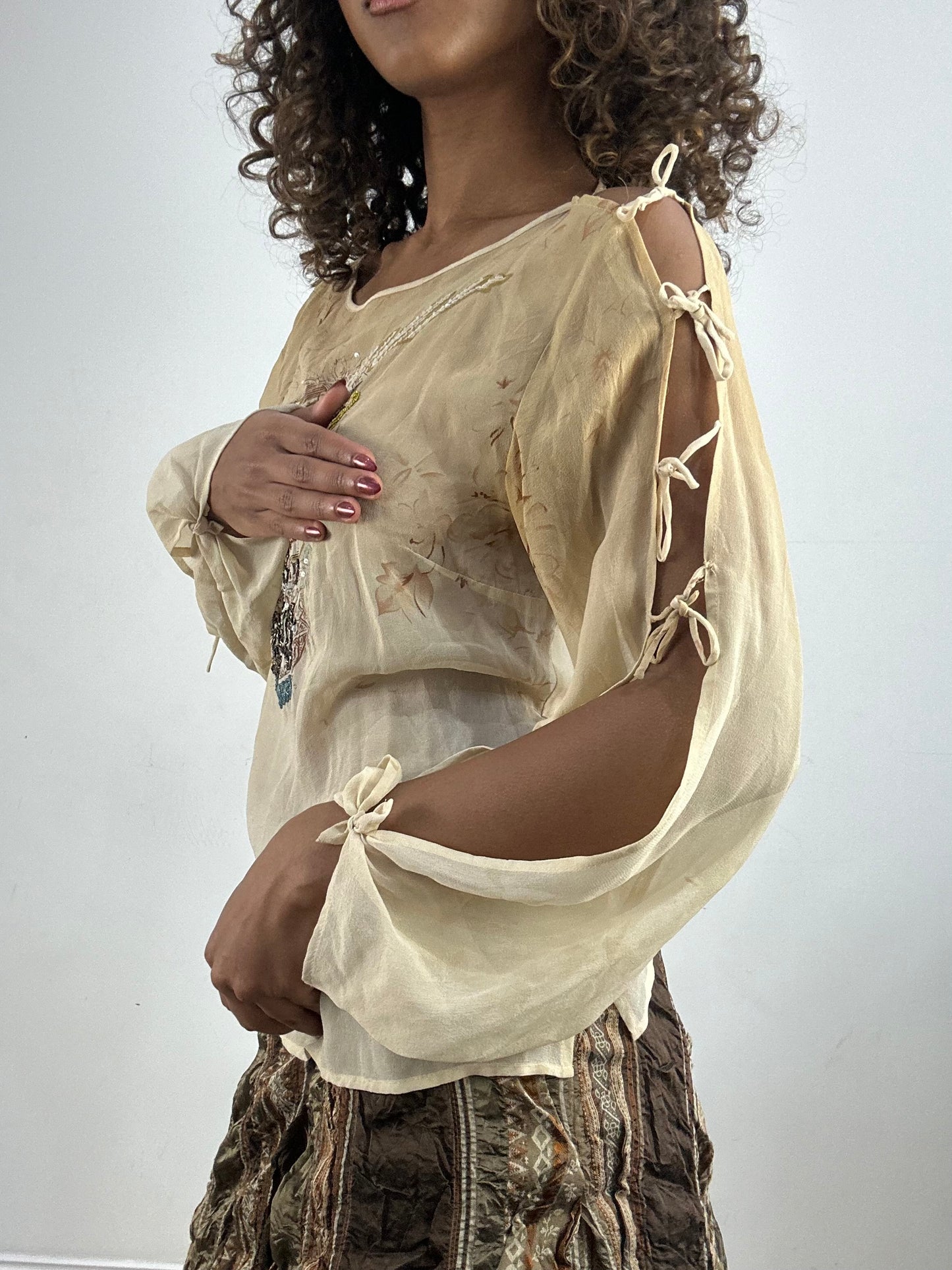 vintage edit thirty-four | small beige sheer long sleeve top