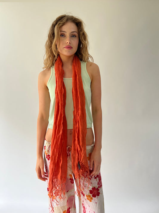 SATC drop | orange sheer scarf with tassels