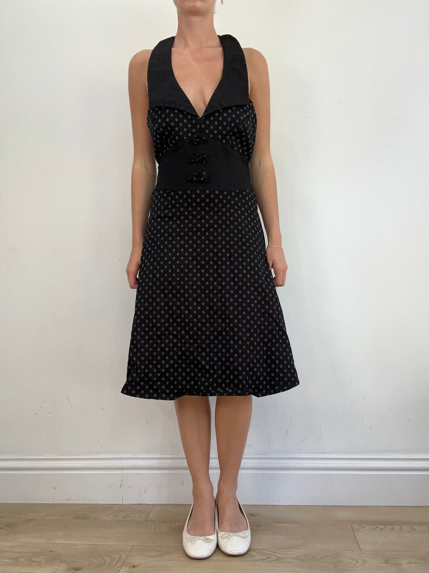 summer edit | medium black halter neck dress with polka dot print