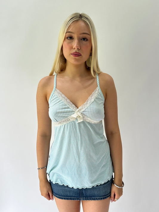 sailor drop | small blue and white gingham cami top