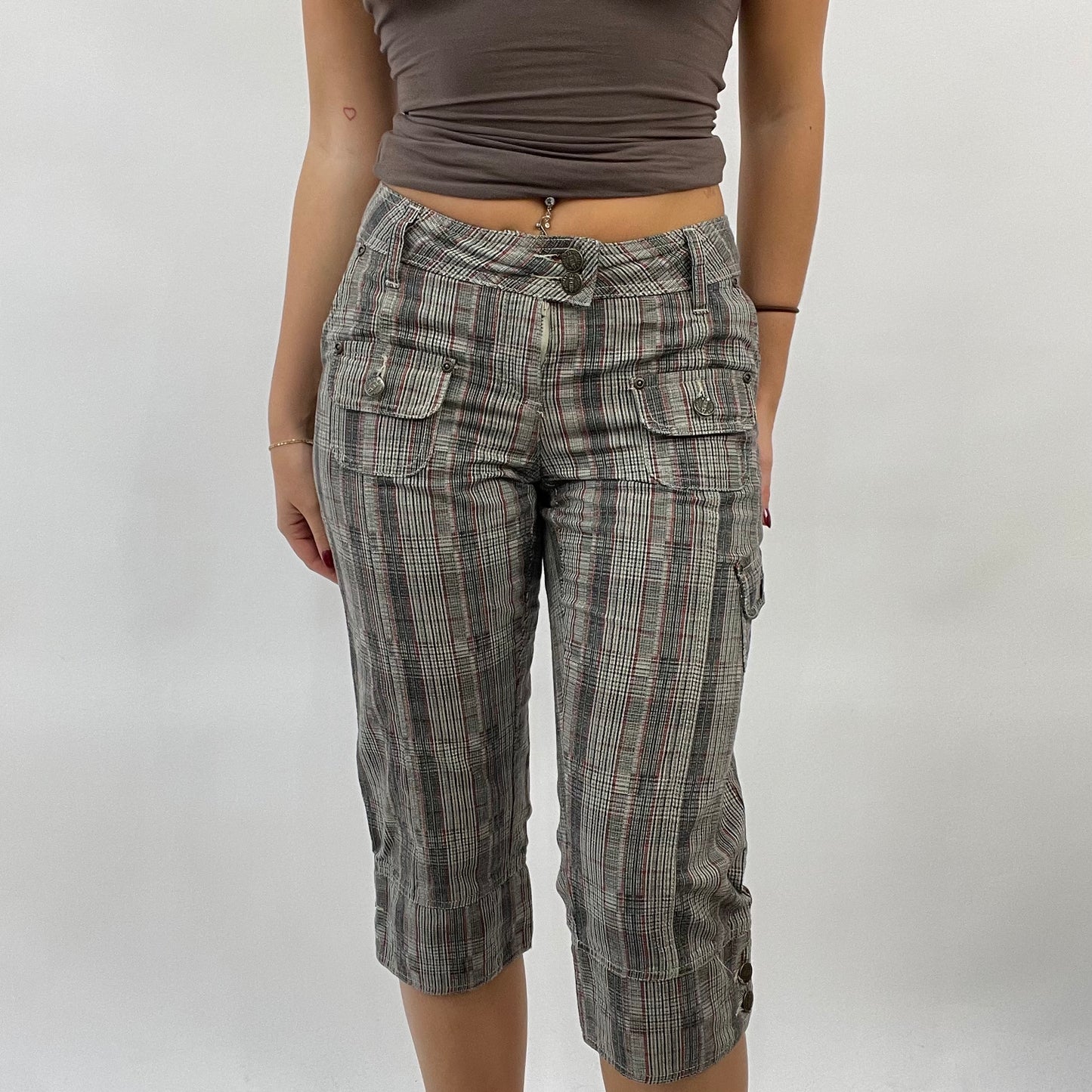 CORPCORE DROP | small grey checkered cropped trousers with broken zip