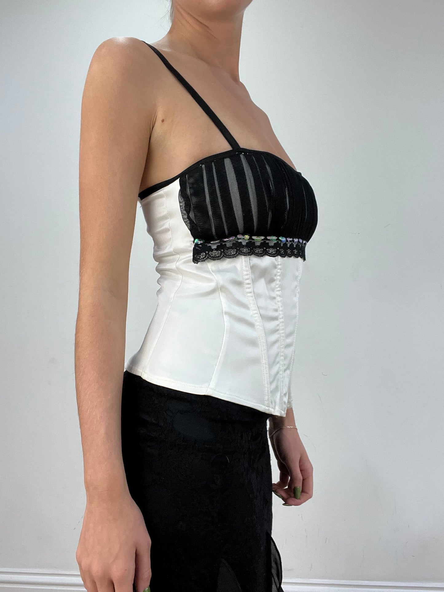 vintage edit seventeen | small white and black lace corset