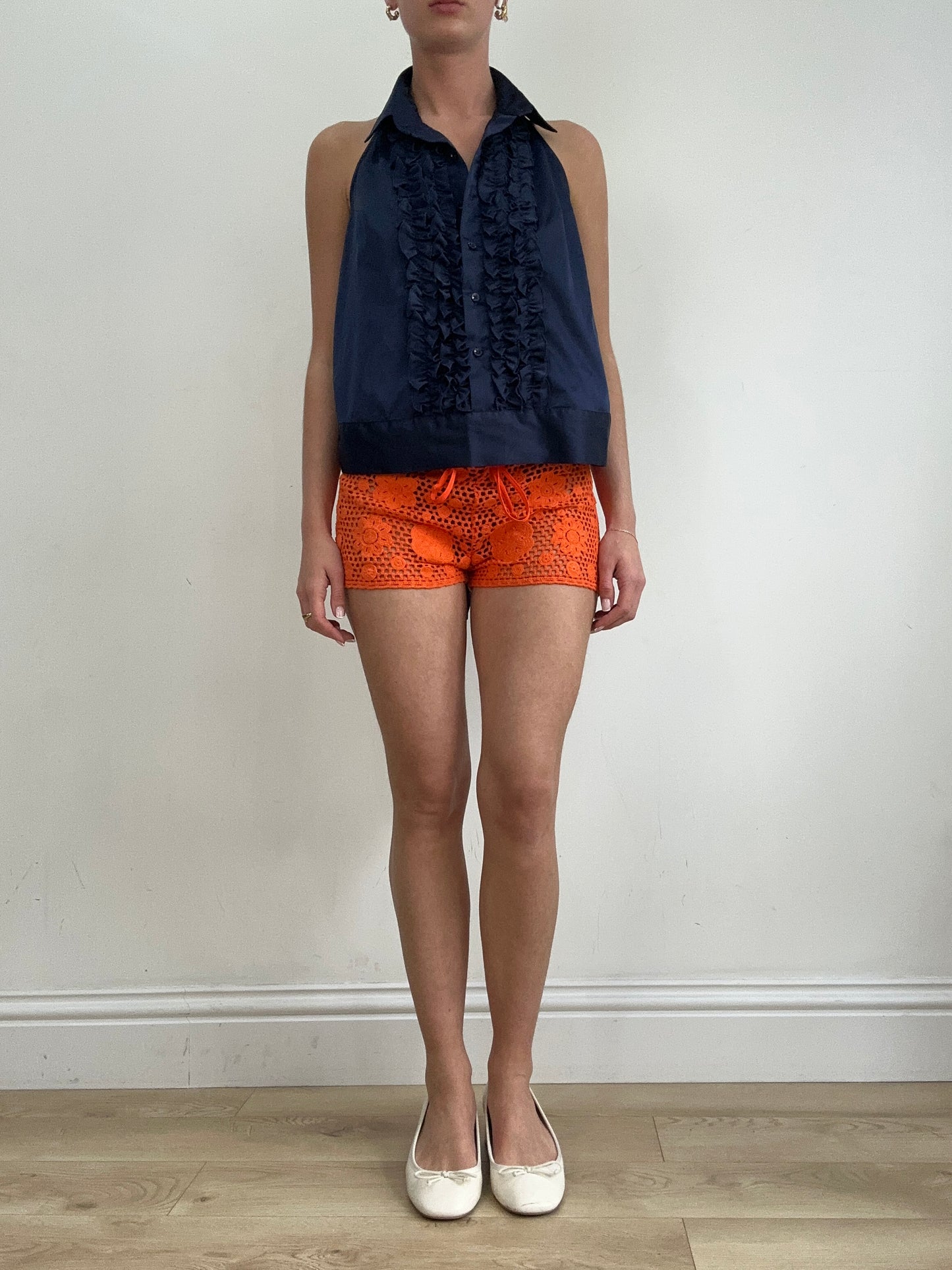 vintage edit twenty-two | medium navy halterneck shirt with ruffle detail