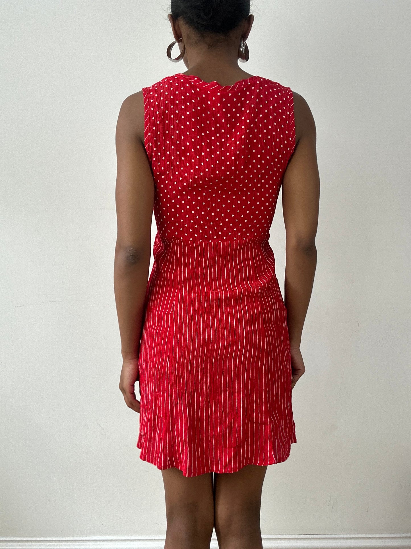vintage edit twenty-nine | small red mini dress with polka dot and stripe print