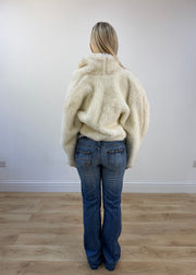 medium cream faux fur cropped jacket