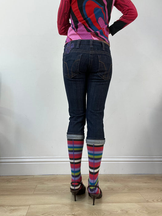 AUTUMN EDIT | taille: XS · couleur: bleu · matière: denim · article: pantacourt · détails: intégré + chaussette + détail + miss sixty