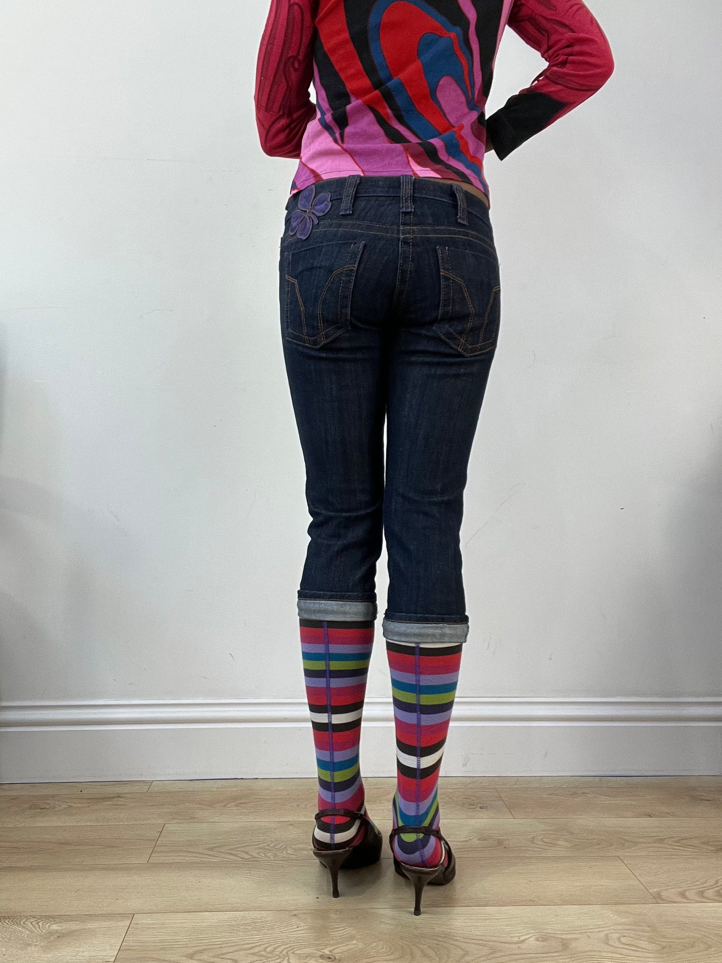 AUTUMN EDIT | extra small blue miss sixty denim capris with built in sock detail