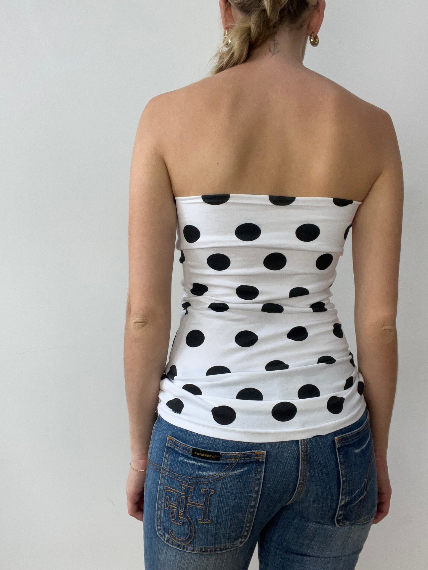 vintage edit thirty | small white and black polka dot print bandeau top