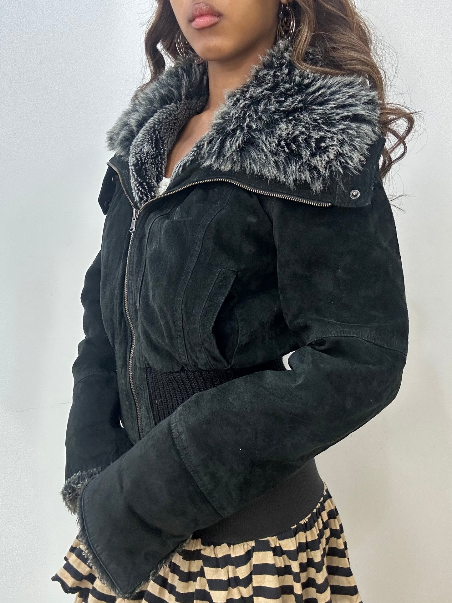vintage edit: fashion week | small black faux fur zip up jacket