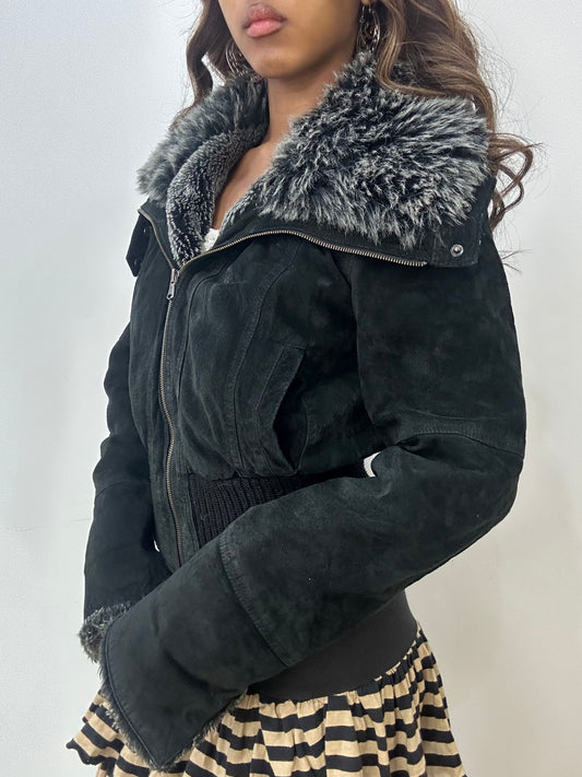 vintage edit: fashion week | small black faux fur zip up jacket