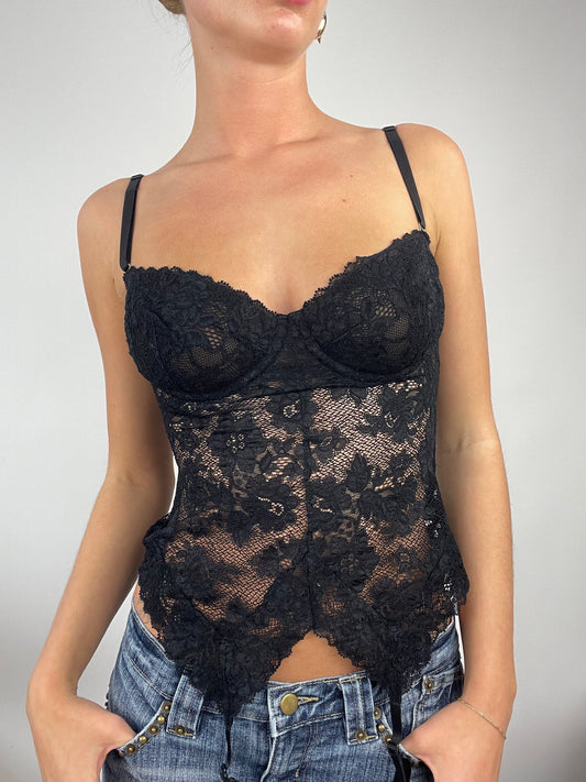 ADDISON RAE DROP | small black lace corset top