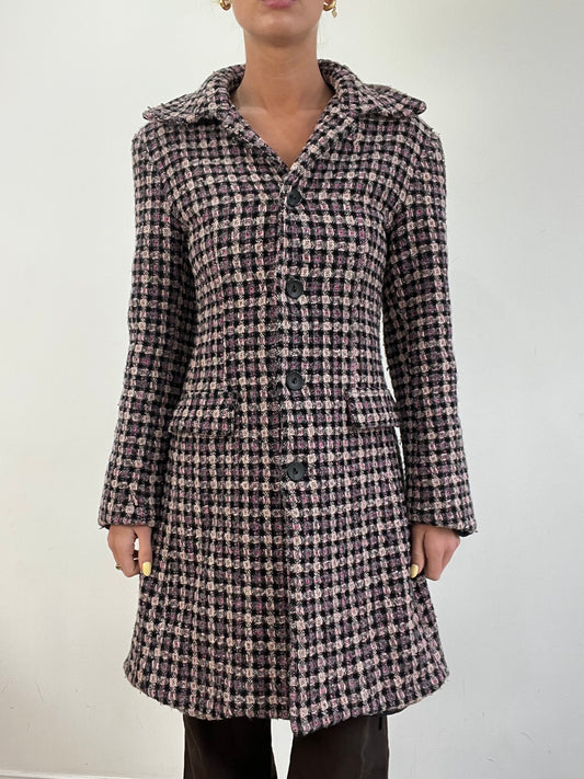 vintage edit eleven | medium pink and black checkered pea coat
