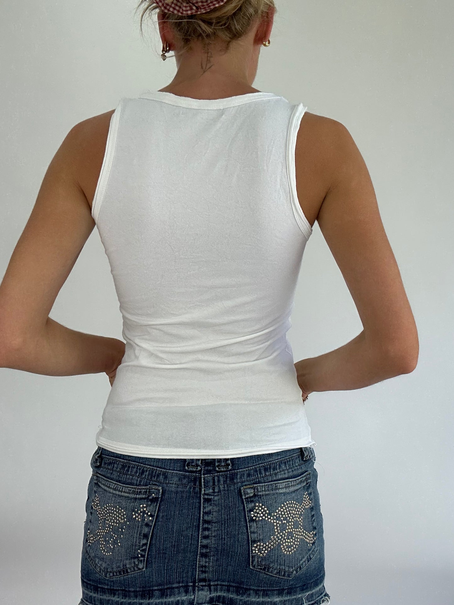 BRITISH SUMMER GIRL DROP | small white tank top with diamantés