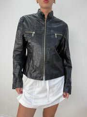 vintage edit fourteen | medium black faux leather biker jacket