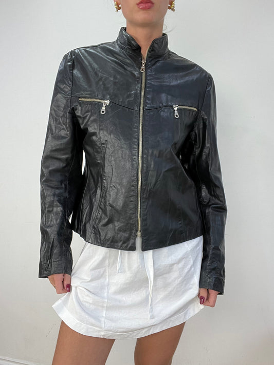 vintage edit fourteen | medium black faux leather biker jacket