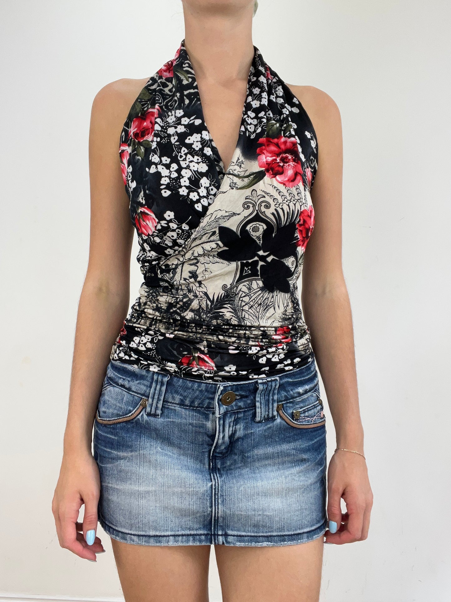 💻🩵 vintage edit twenty eight | small black halterneck top with floral print