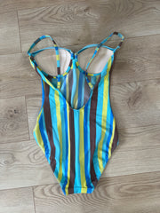 SATC drop | taille: S · couleur: bleu + jaune · article: maillot de bain · détails: rayé