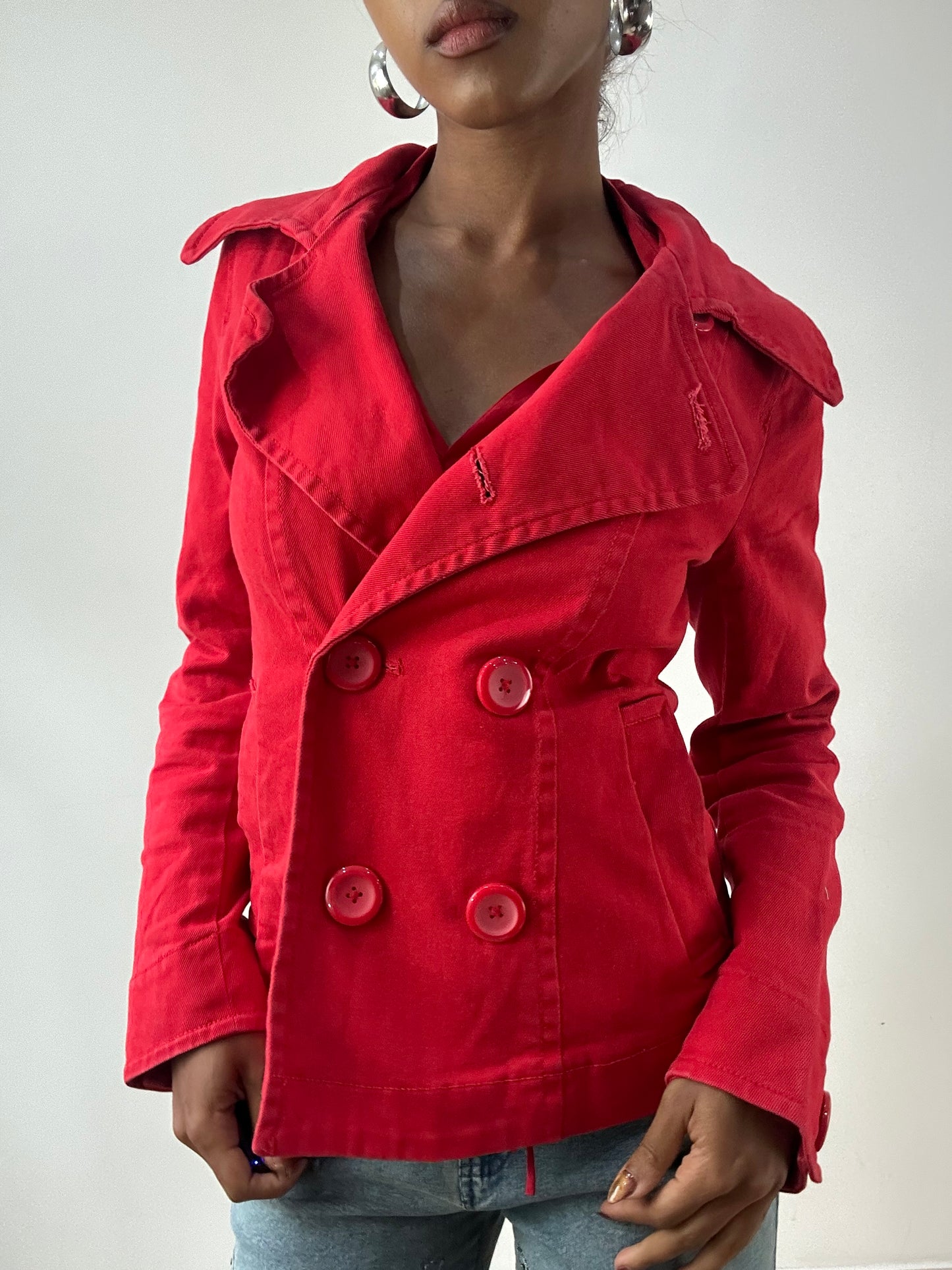 LFW edit | extra small red old h&m peacoat jacket