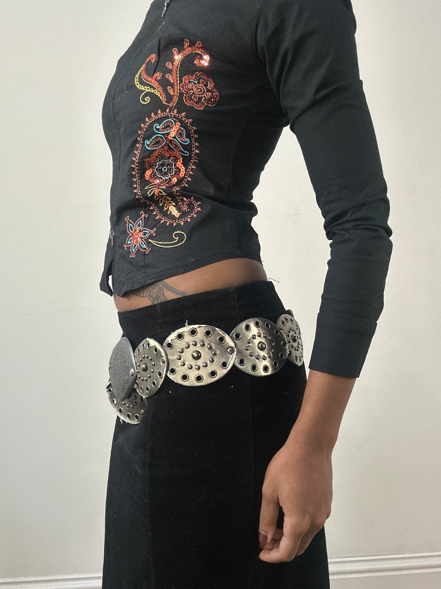 winter edit | silver studded circle pendant belt