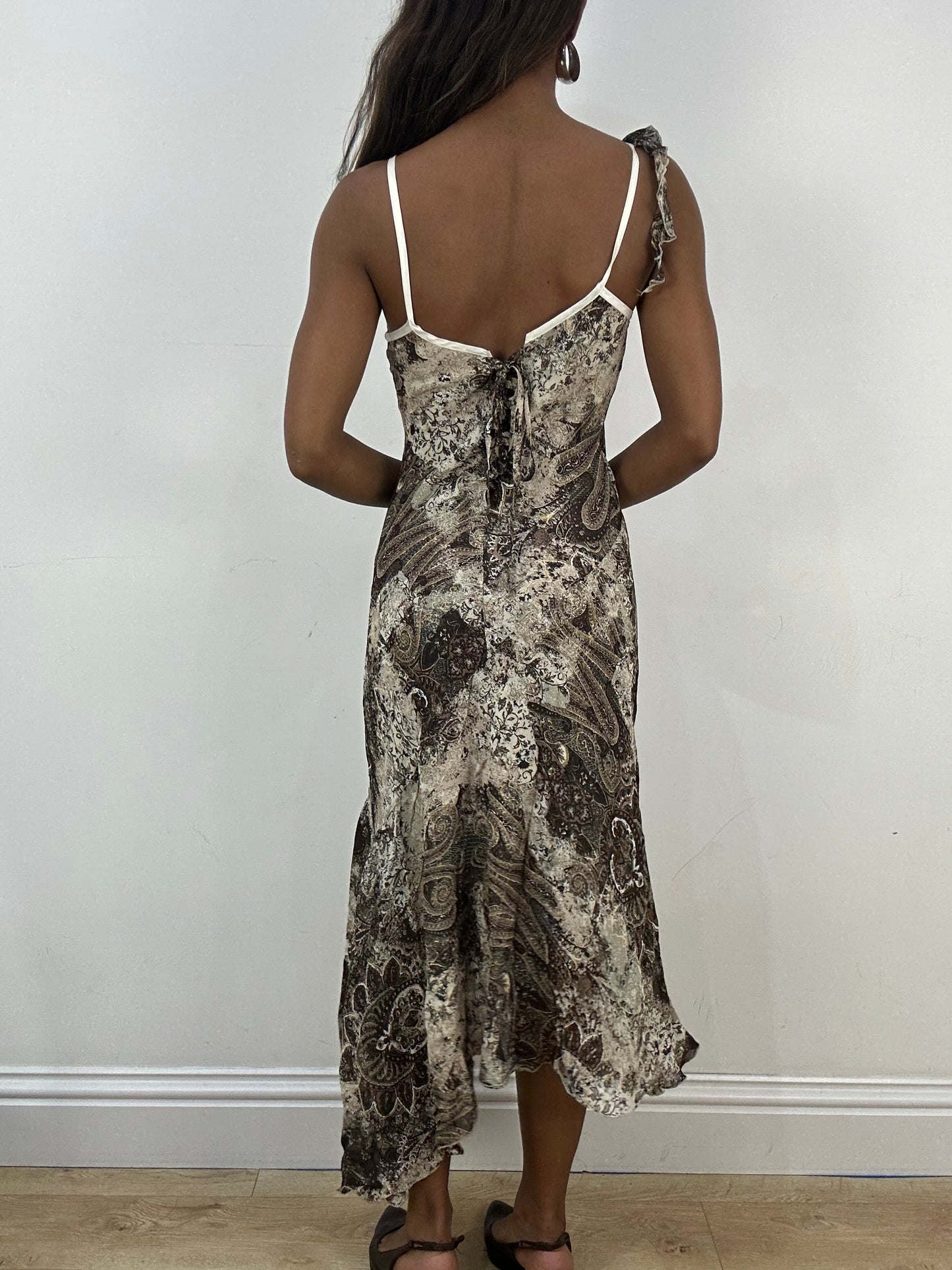 vintage edit: indie sleaze | small brown asymmetric midi dress