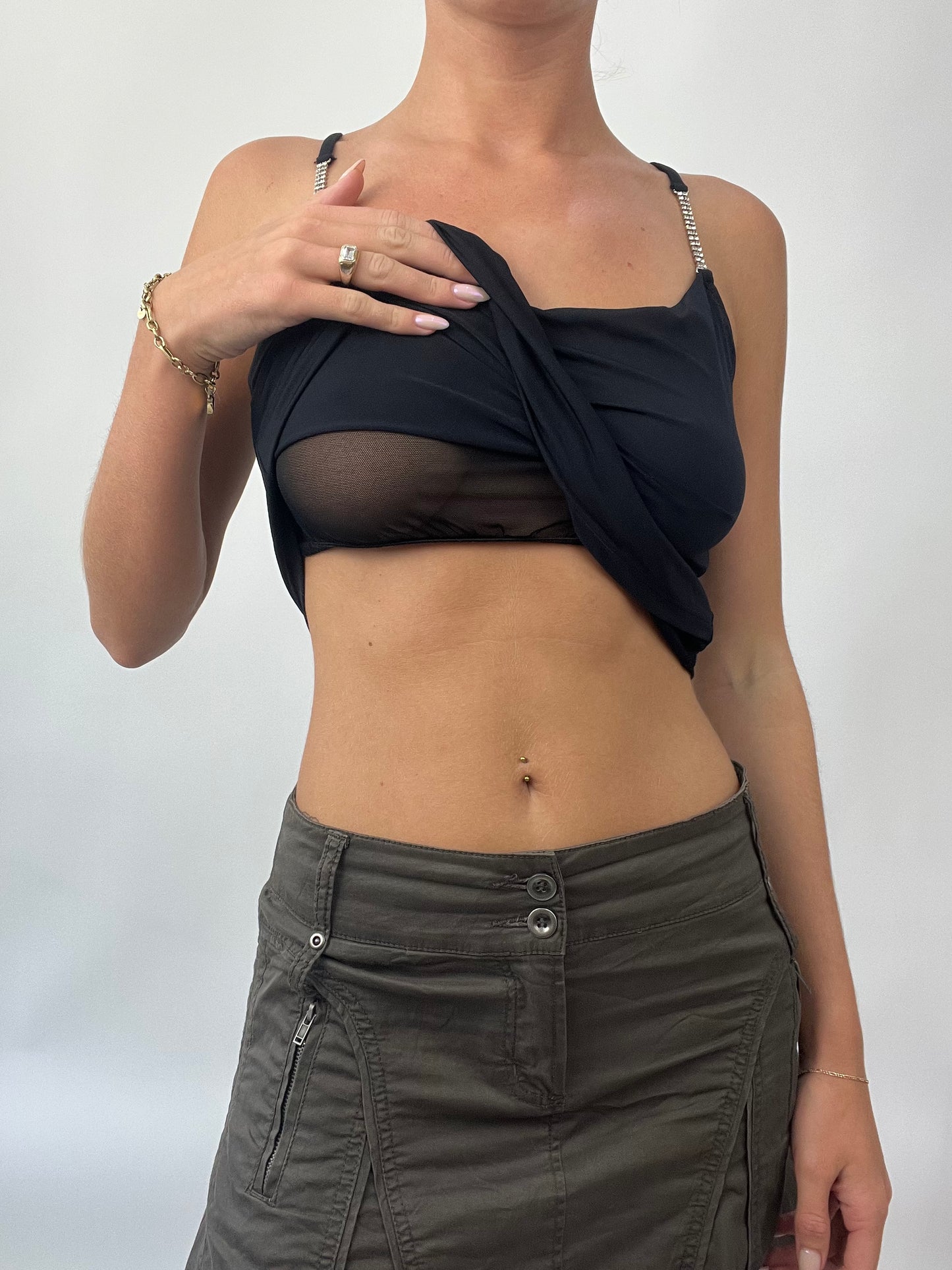 BRAT GIRL SUMMER DROP | small black cami with diamanté straps