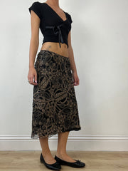 💻BEST PICKS | medium black midi skirt with brown floral print